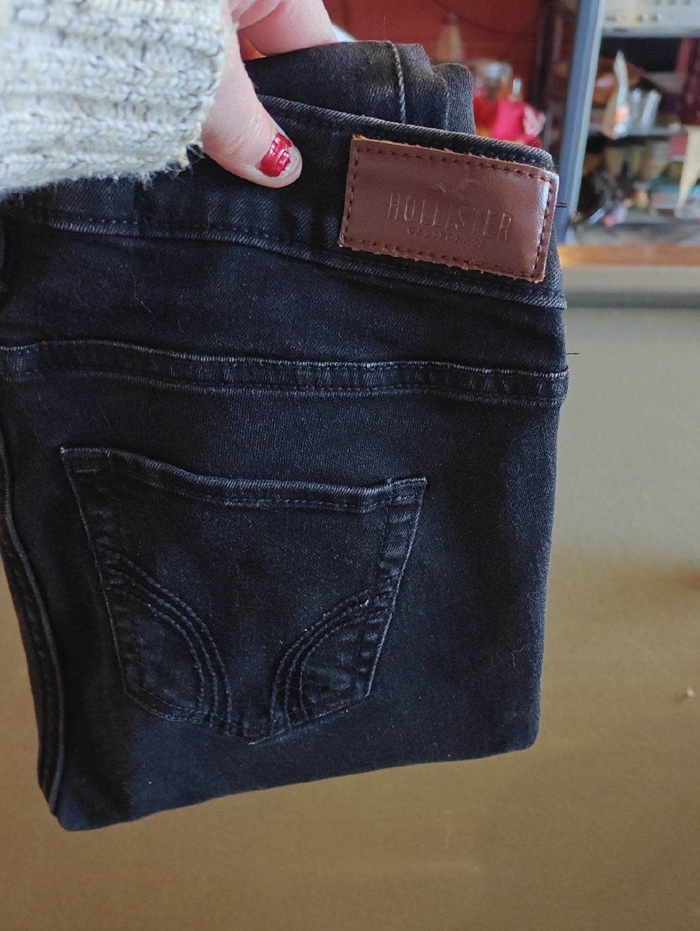 Memorial Day Sale! Hollister Women's Black Skinny Jeans with Leather Patch